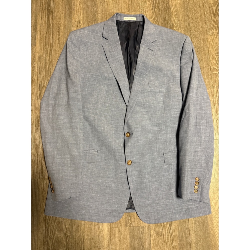 Lauren Ralph Lauren Mens 46L Blue Wool Linen Blend Two Button Blazer Sport Coat